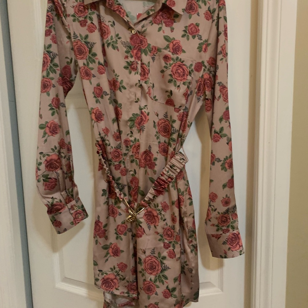 Guess Rose Print Long Sleeve Dress